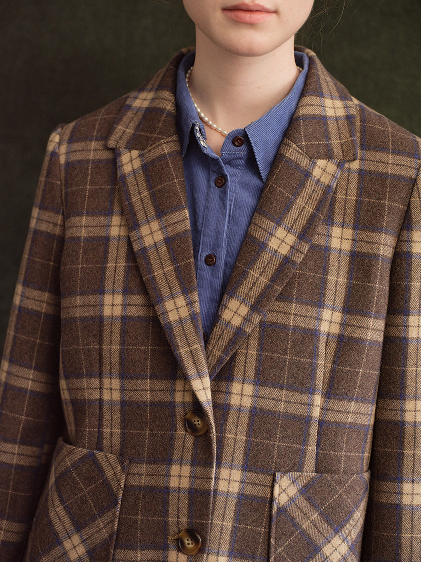 Charis Plaid Single-Breasted Wool-Blend Blazer