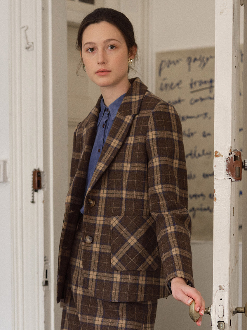 Charis Plaid Single-Breasted Wool-Blend Blazer