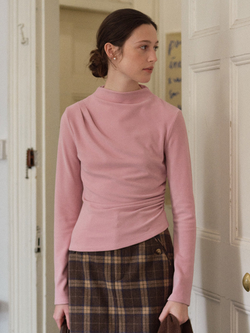 Izora All-Purpose Side-Ruched Mock-Neck Top Pinkish purple