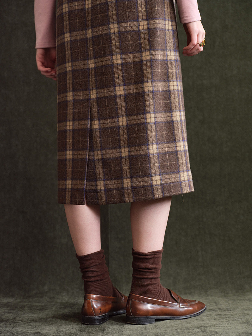 Charis Button-Front Plaid Wool-Blend Midi Skirt