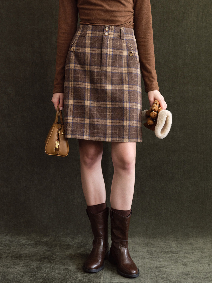 Charis Button-Front Plaid Wool-Blend Short Skirt