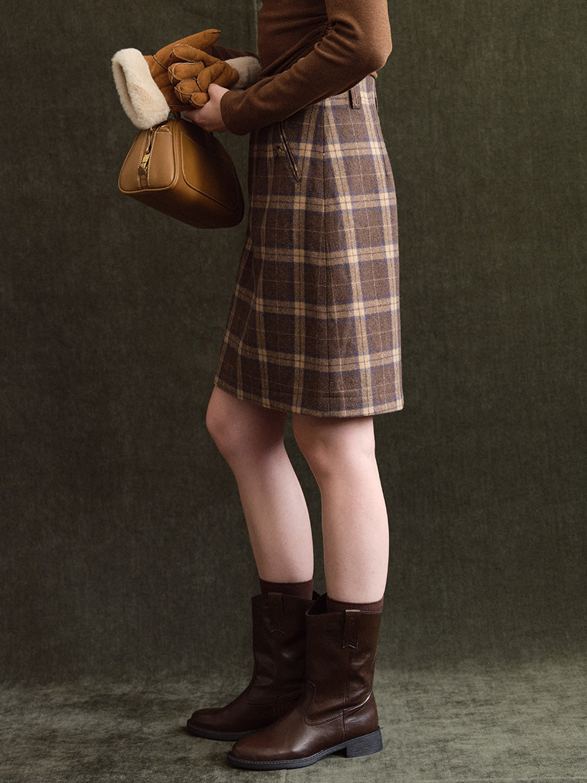 Charis Button-Front Plaid Wool-Blend Short Skirt