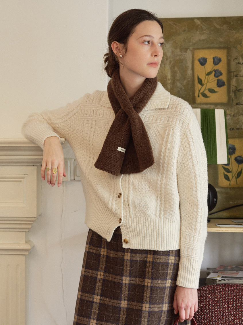 Emilie 100%Wool Johnny-Collar Gold-Button Cardigan