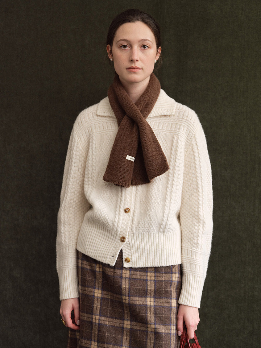 Emilie 100%Wool Johnny-Collar Gold-Button Cardigan