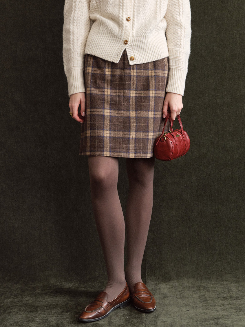 Charis Button-Front Plaid Wool-Blend Short Skirt