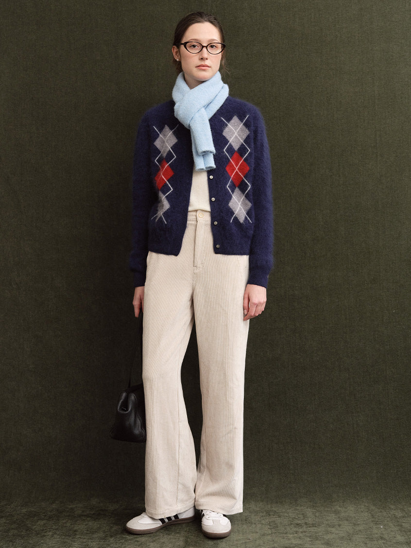 Domenica Brushed Argyle Wool-Cashmere Cardigan