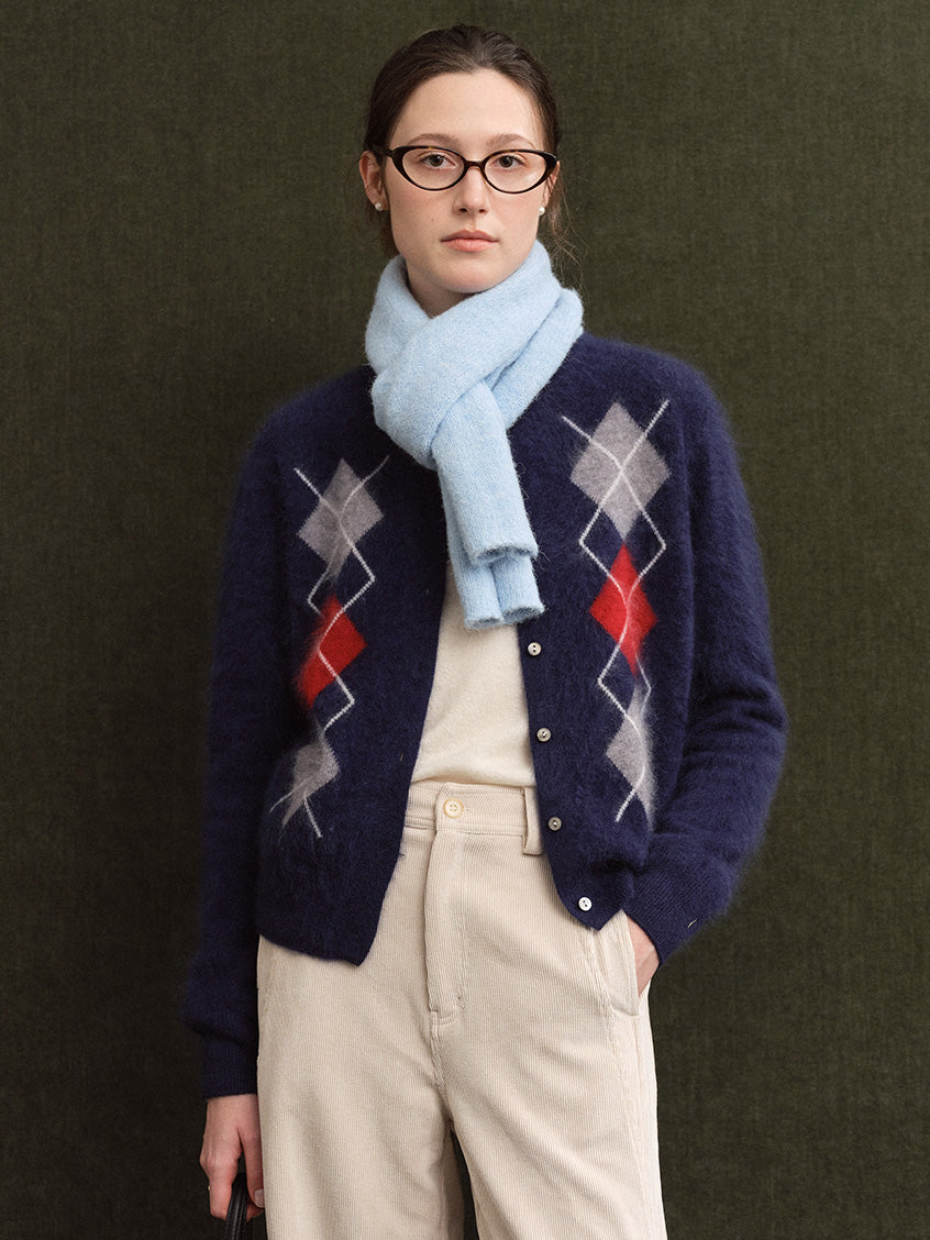 Domenica Brushed Argyle Wool-Cashmere Cardigan