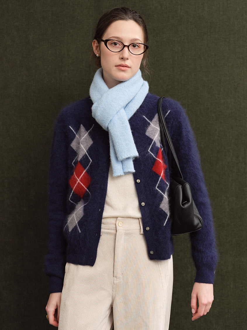 Domenica Brushed Argyle Wool-Cashmere Cardigan