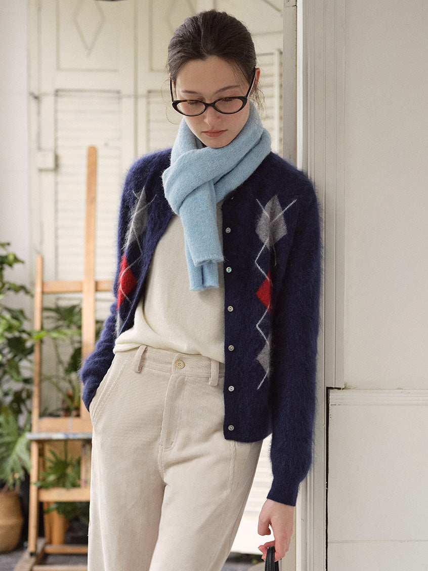 Domenica Brushed Argyle Wool-Cashmere Cardigan