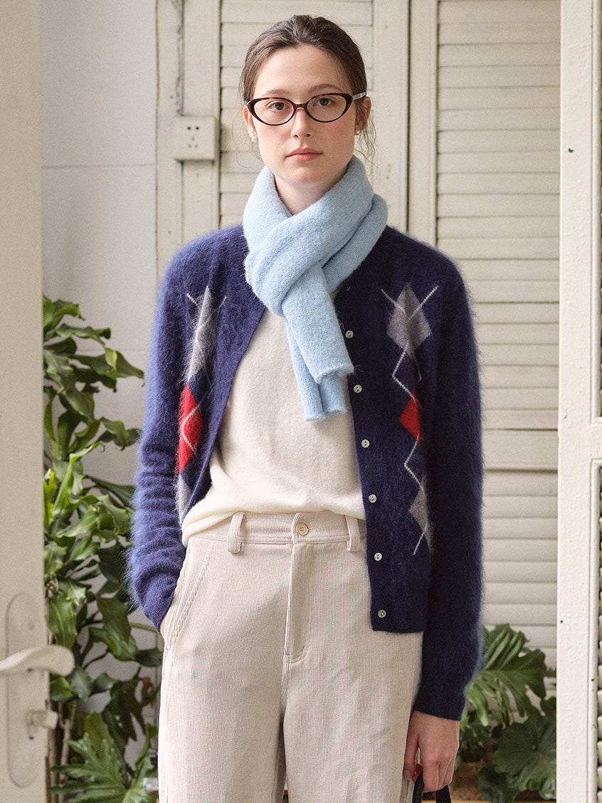 Domenica Brushed Argyle Wool-Cashmere Cardigan