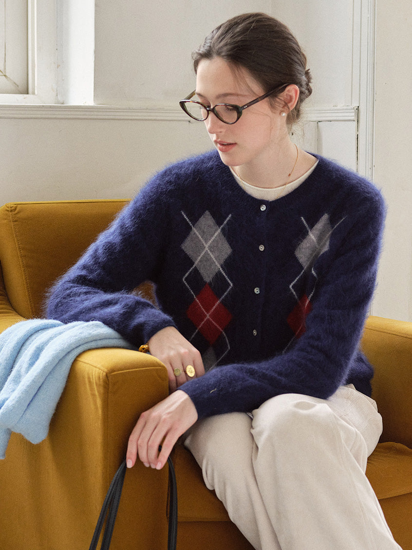 Domenica Brushed Argyle Wool-Cashmere Cardigan