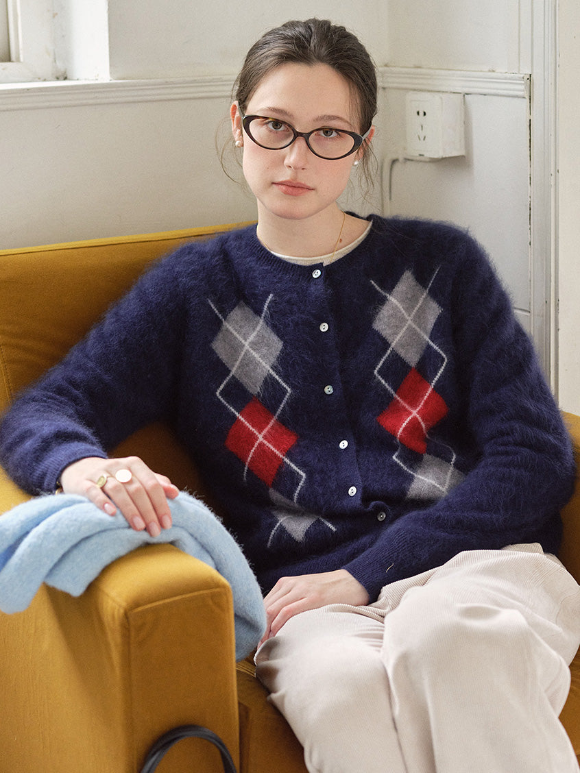 Domenica Brushed Argyle Wool-Cashmere Cardigan