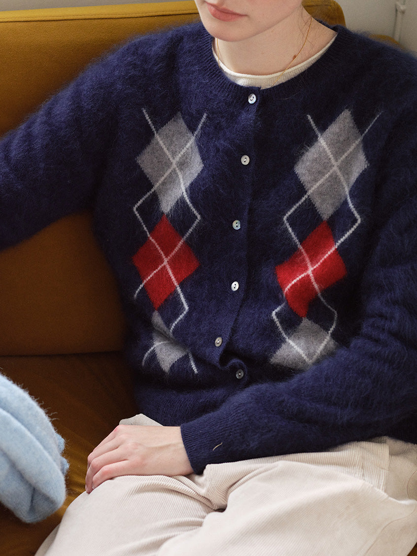 Domenica Brushed Argyle Wool-Cashmere Cardigan