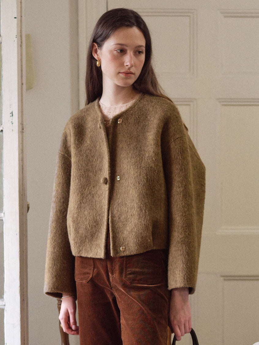 Regine Ball-Button Collarless Cropped Jacket
