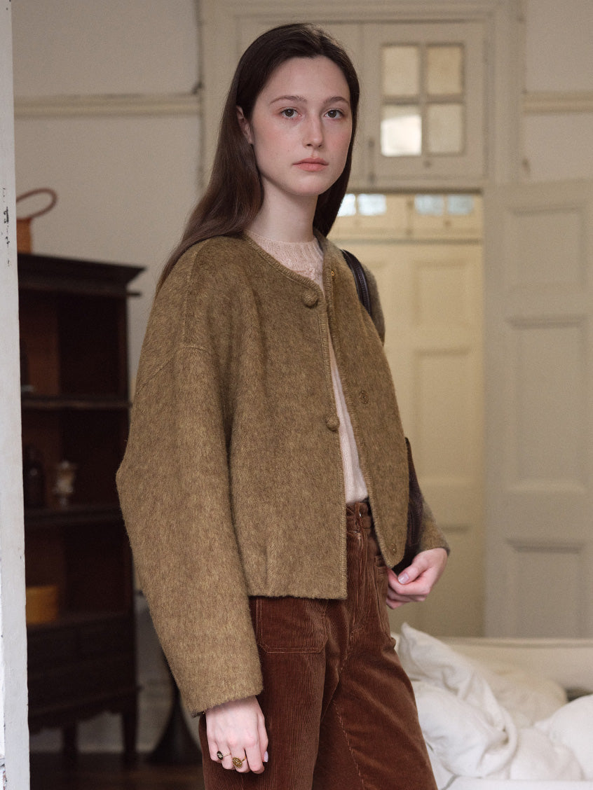 Regine Ball-Button Collarless Cropped Jacket