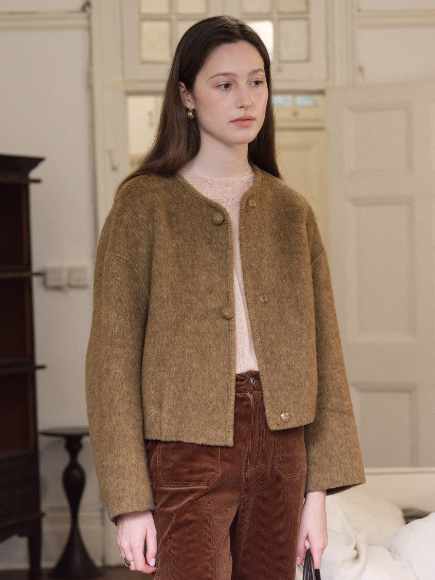 Regine Ball-Button Collarless Cropped Jacket