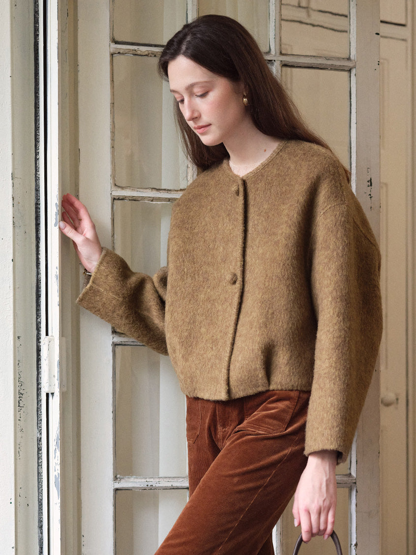 Regine Ball-Button Collarless Cropped Jacket