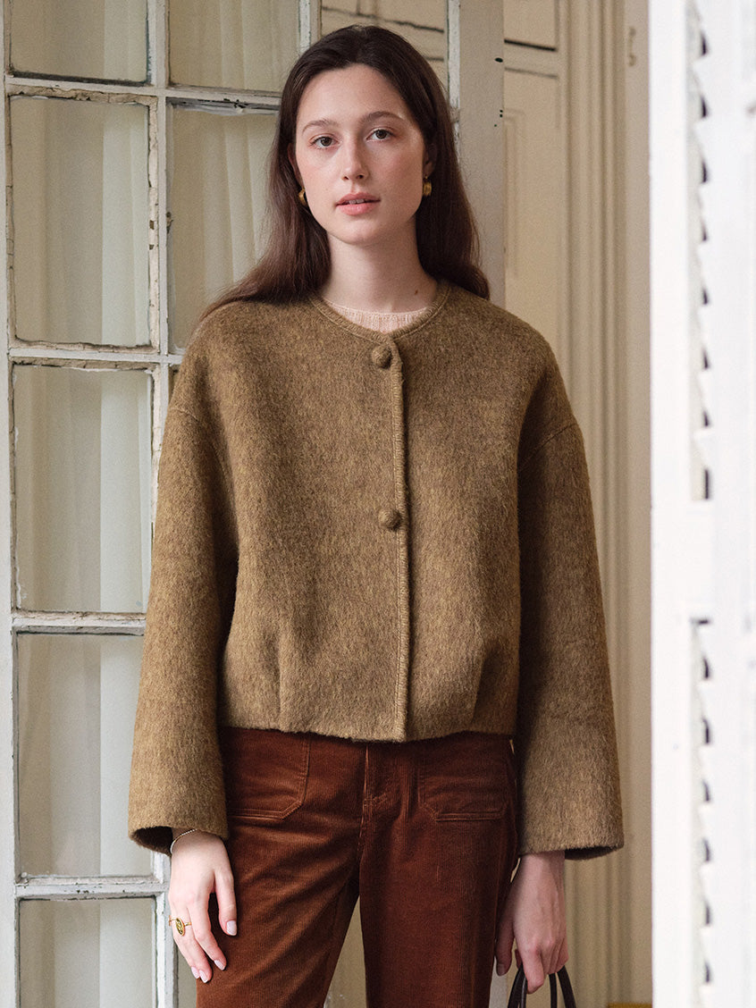 Regine Ball-Button Collarless Cropped Jacket