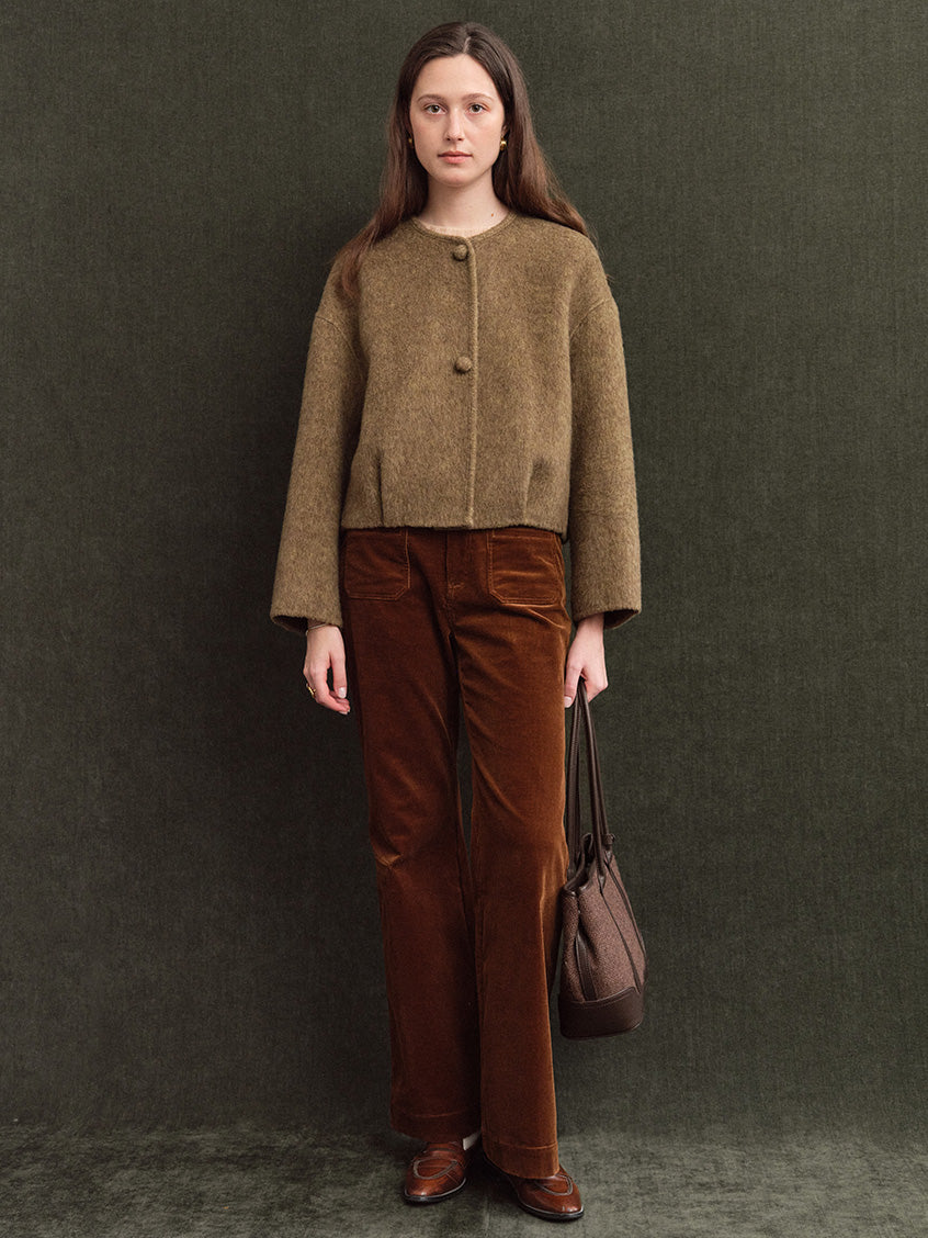 Regine Ball-Button Collarless Cropped Jacket