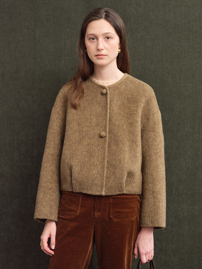 Regine Ball-Button Collarless Cropped Jacket