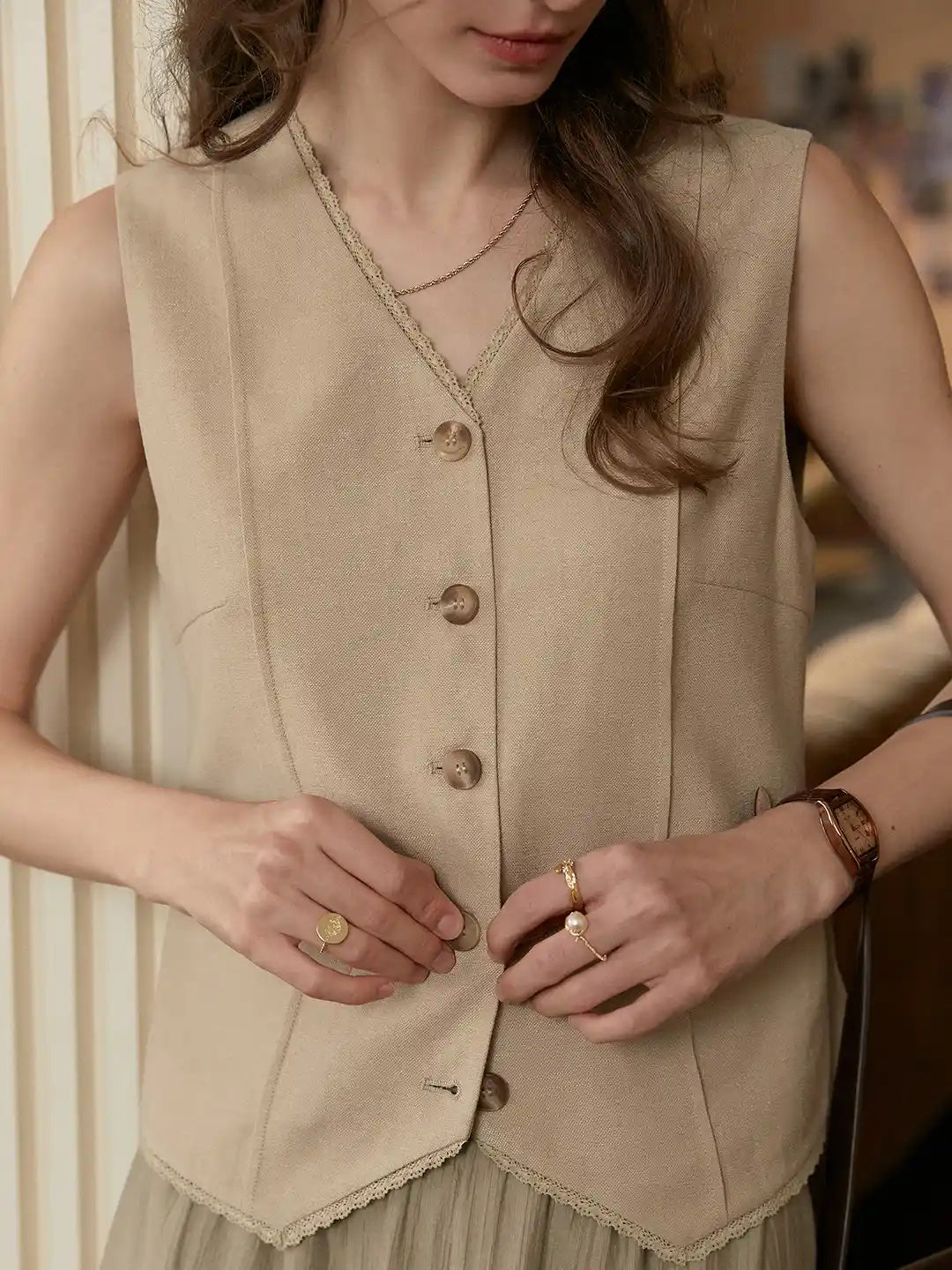 Dana V-Neck Linen Vest