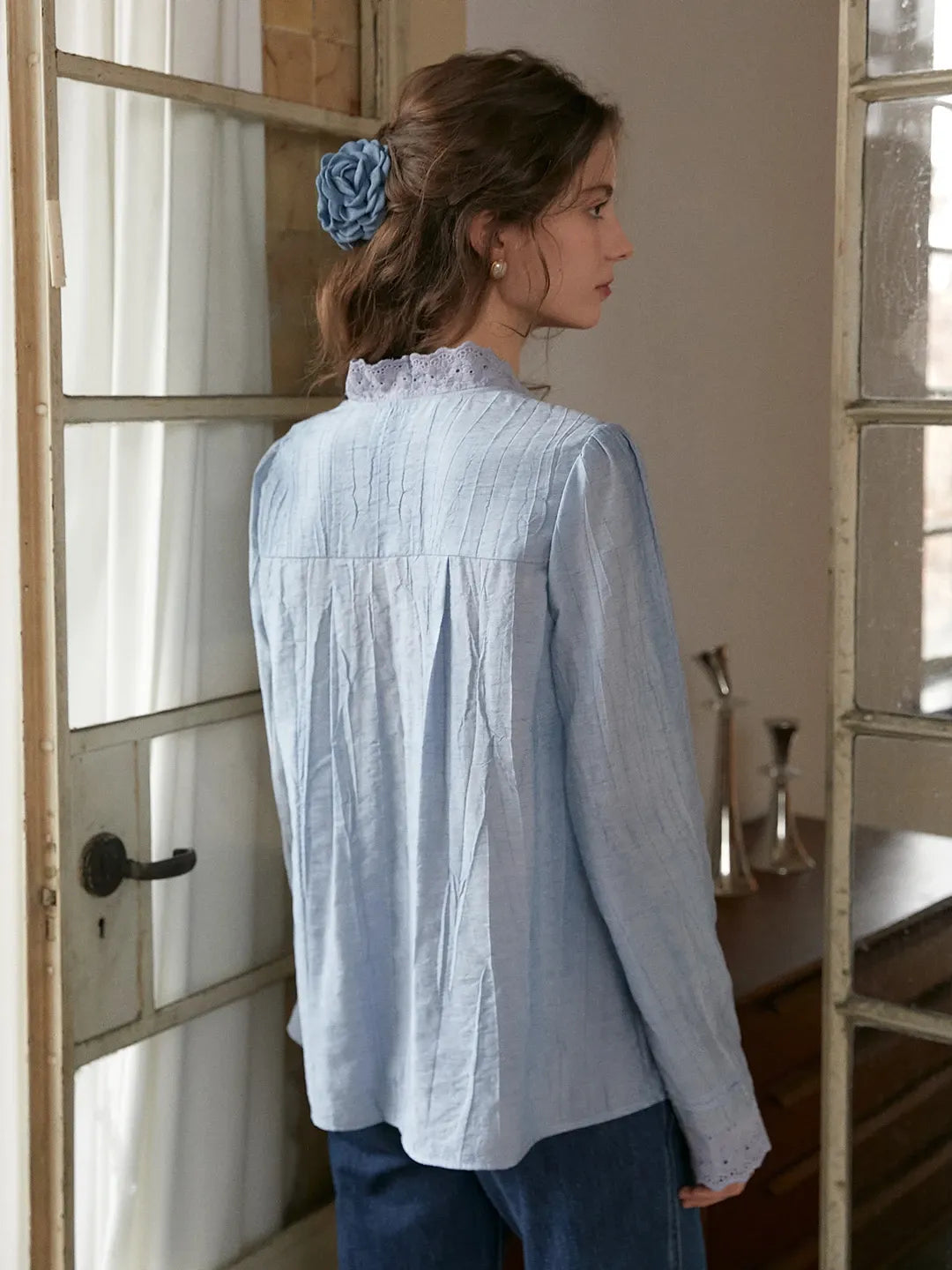 Allyson V-Neck Lace Cotton Blouse