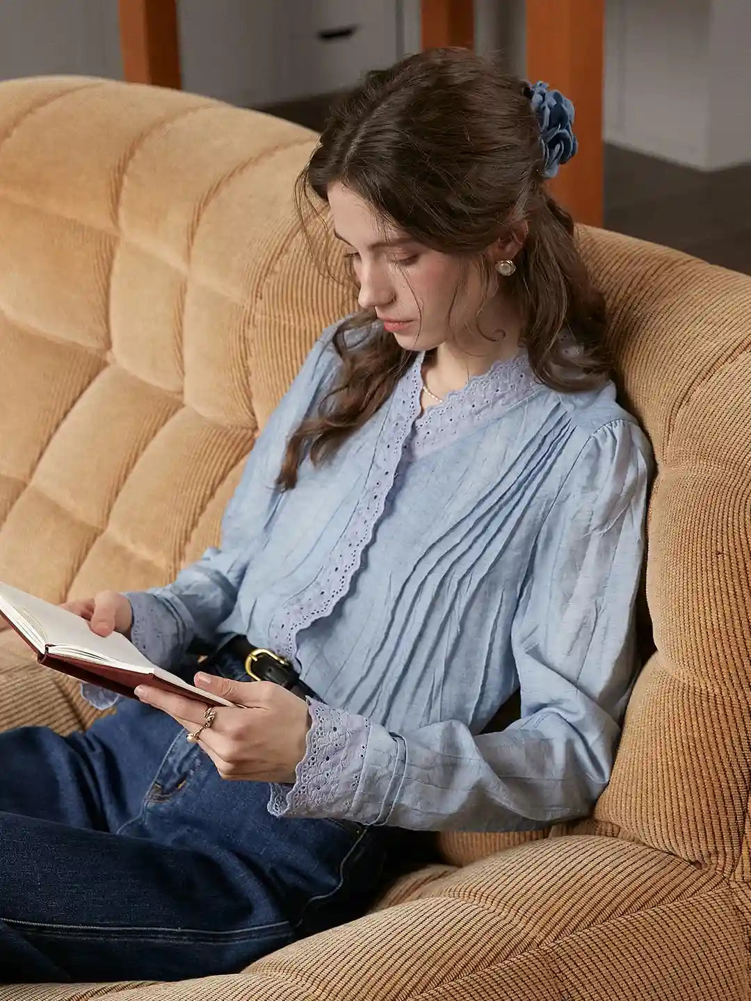 Allyson V-Neck Lace Cotton Blouse