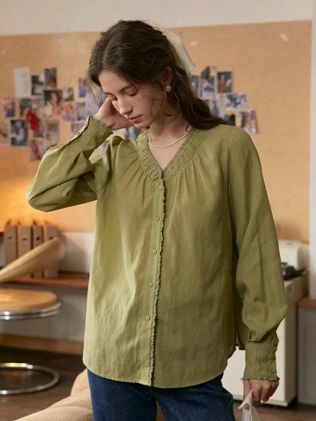 Deborah V-Neck Linen Blouse