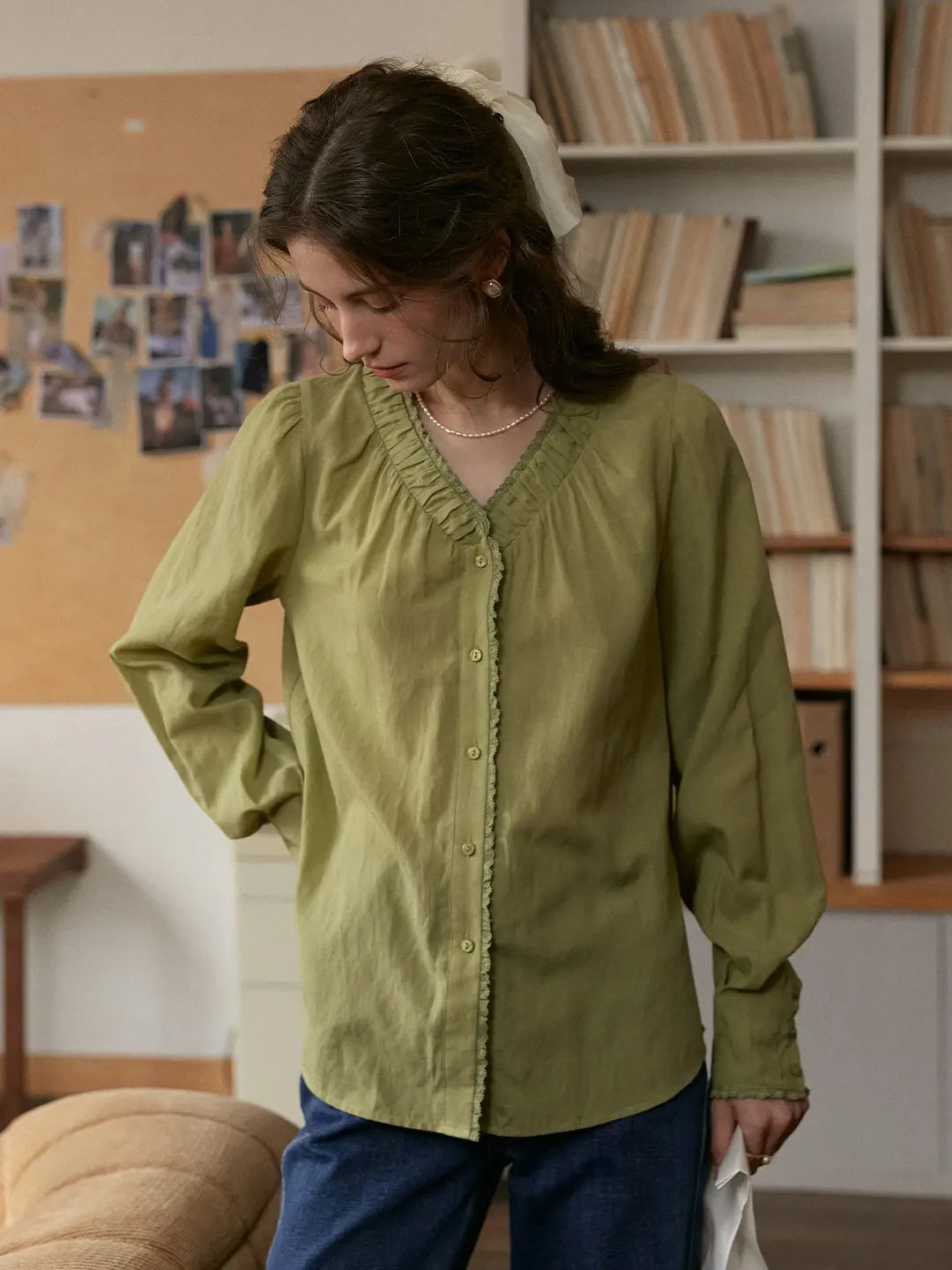 Deborah V-Neck Linen Blouse