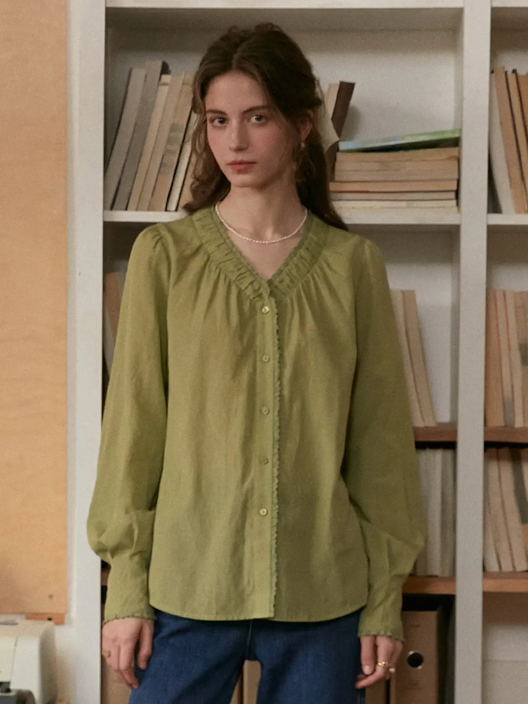 Deborah V-Neck Linen Blouse