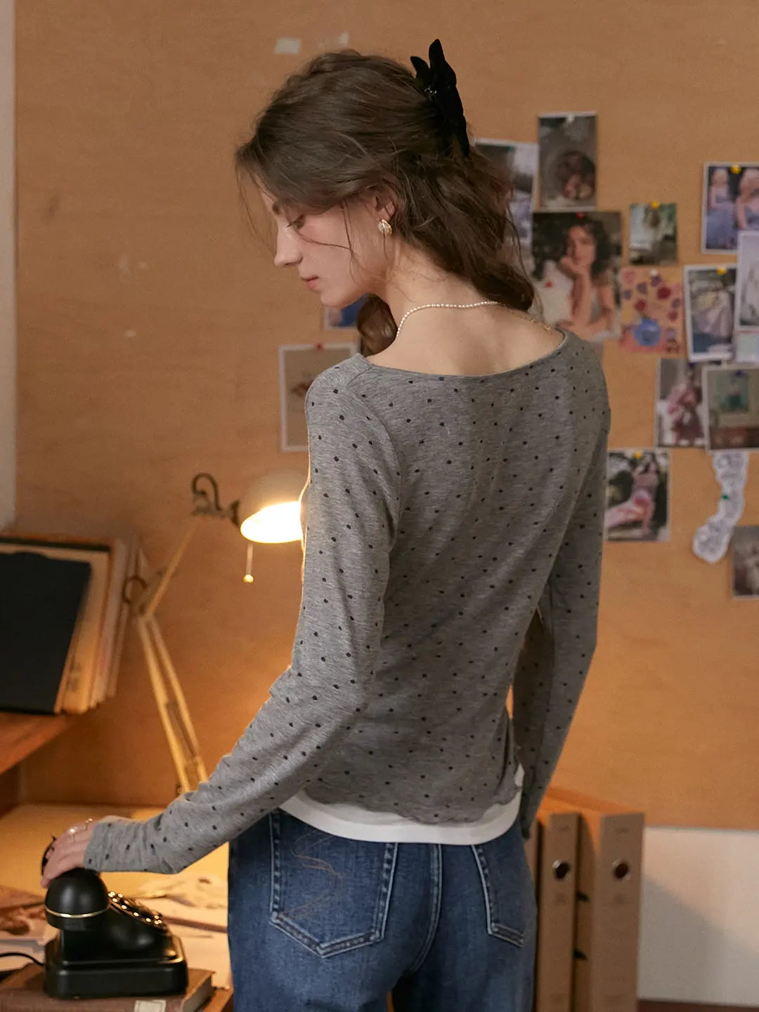 Carla Cowl Neck Dots Wool Blouse