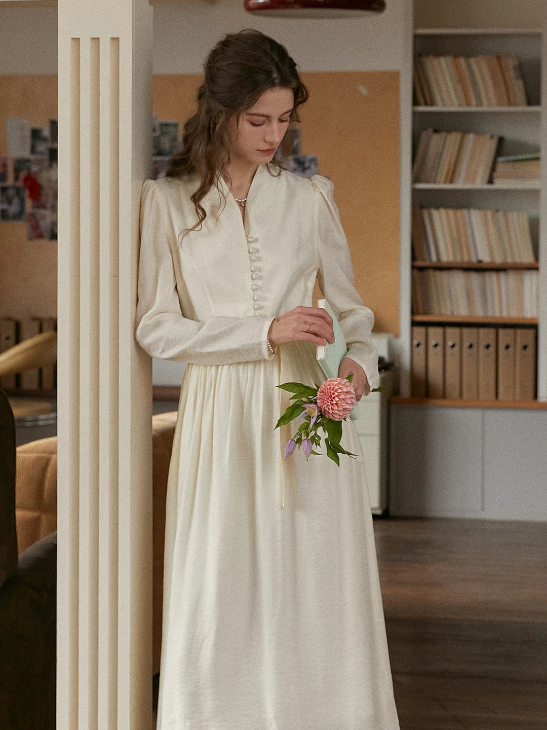 Bridget V-Neck Off White Dress