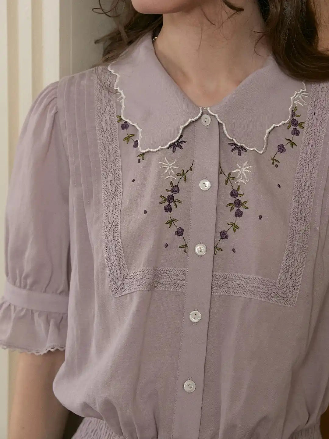 Sarahi Peter Pan Collar Embroidered Linen Blouse