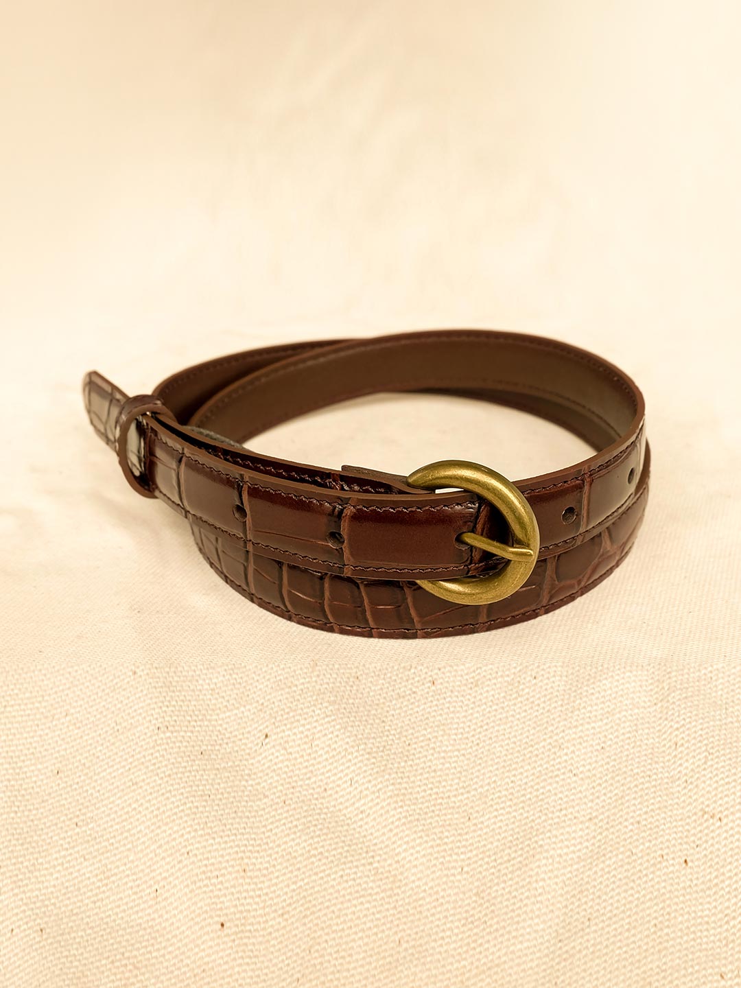 Simple Retro Eva Crocodile Pattern Black Red Leather Belt