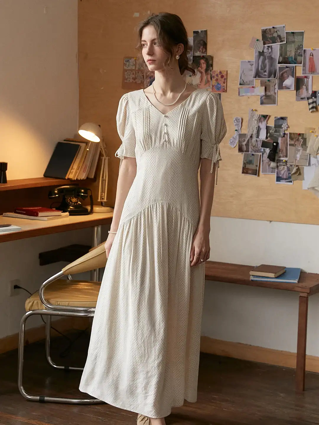 Emiliana V-Neck Accordion Pleats Dress