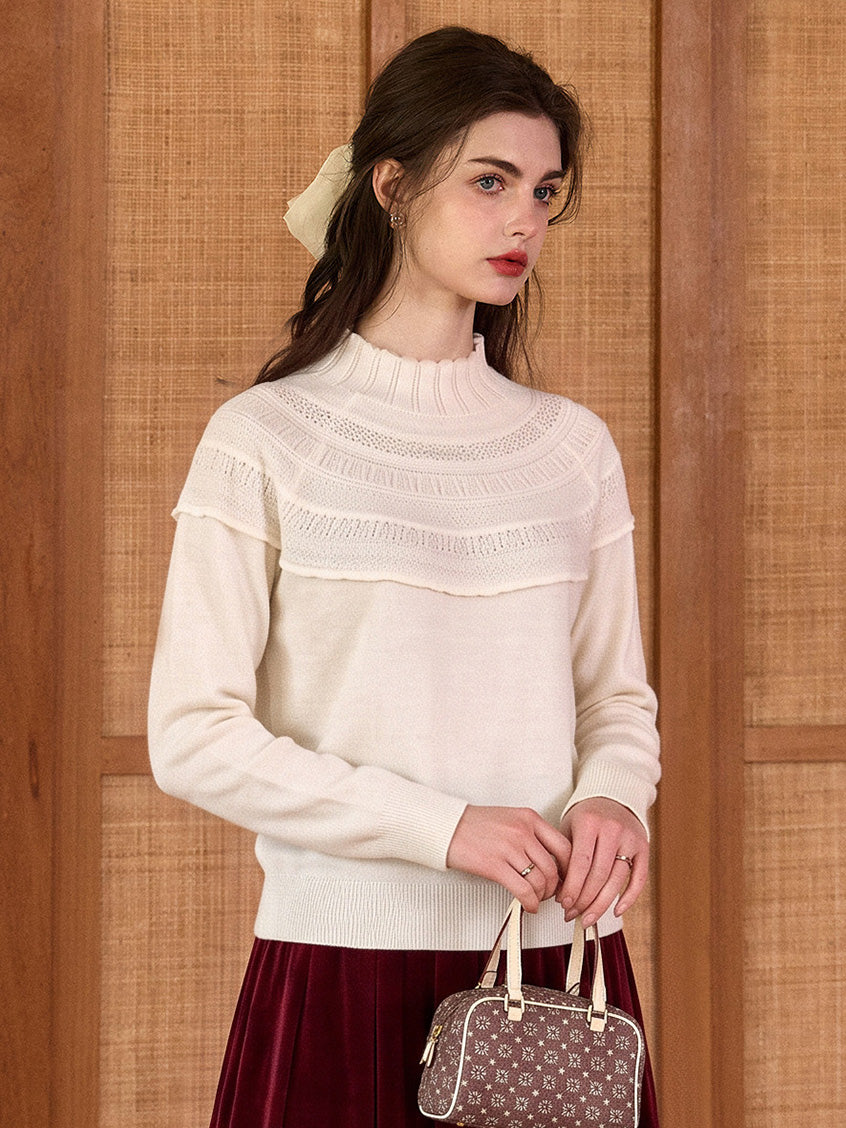 Odile Pointelle Mock Neck Sweater