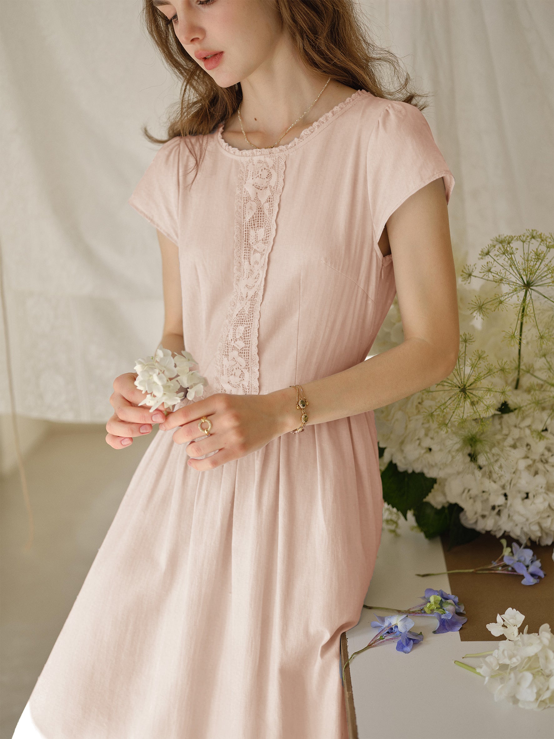 Malia Round Neck Lace  100% Cotton Dress
