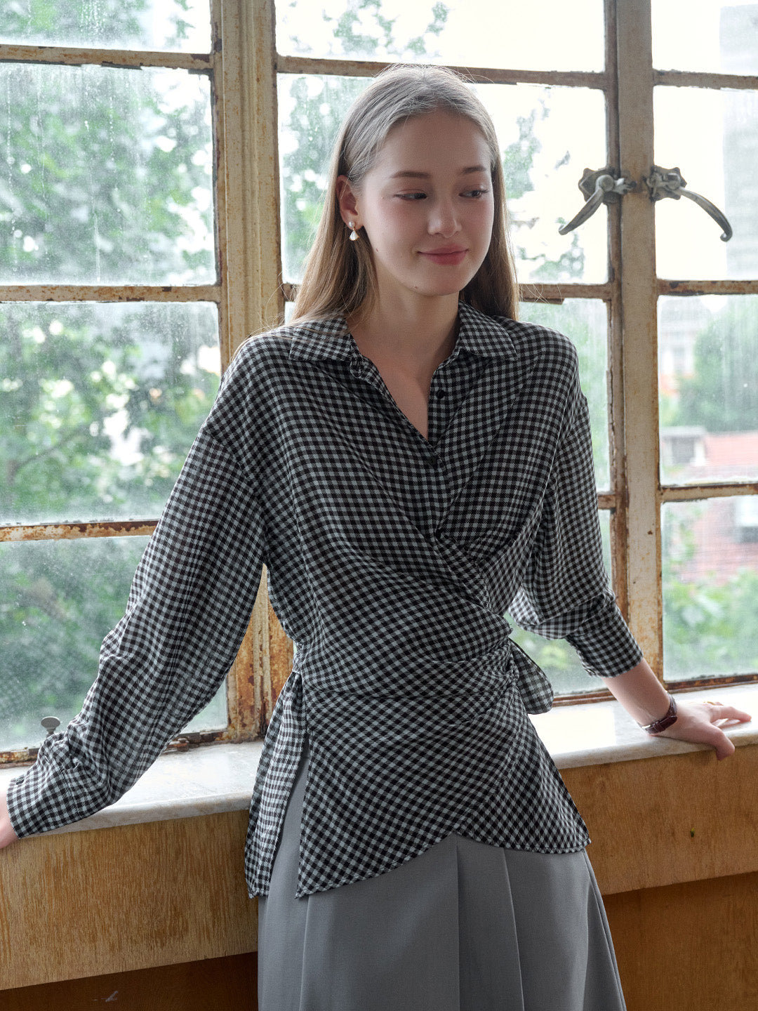 Selah V-Neck Plaid Waisted Shirt