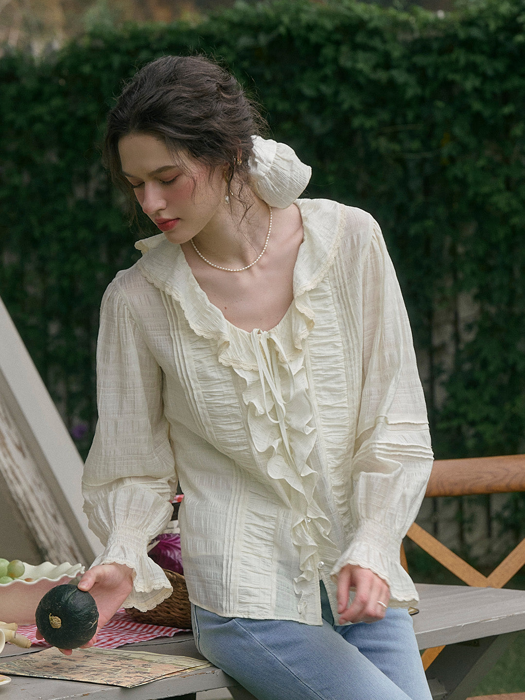 【Final Sale】Joelle Round Neck Ruffle Blouse