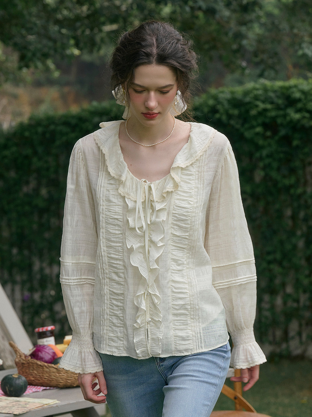 【Final Sale】Joelle Round Neck Ruffle Blouse