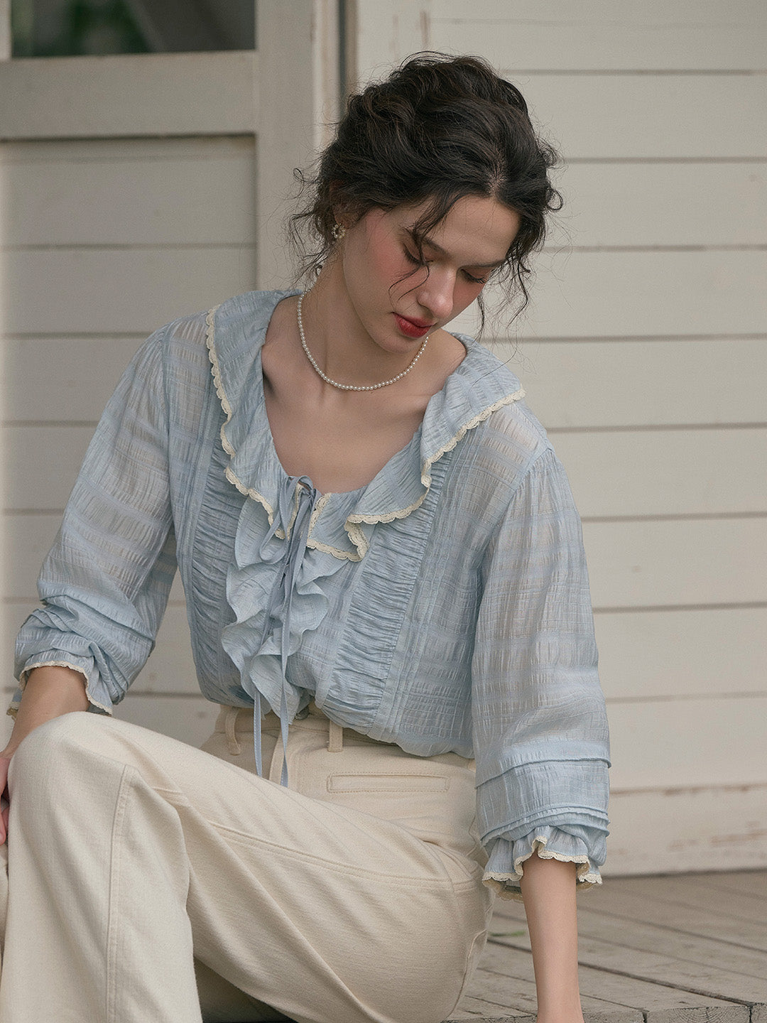 【Final Sale】Joelle Round Neck Ruffle Blouse