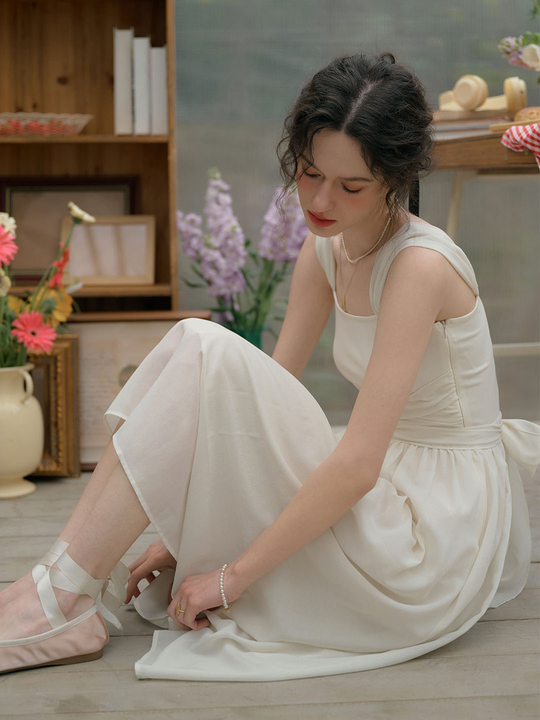 Fatima Elegant French Square Neck A-line Dress