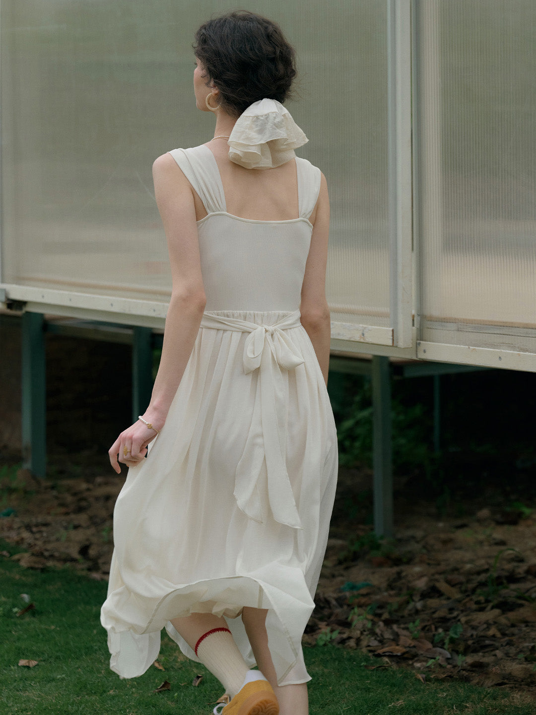 Fatima Elegant French Square Neck A-line Dress