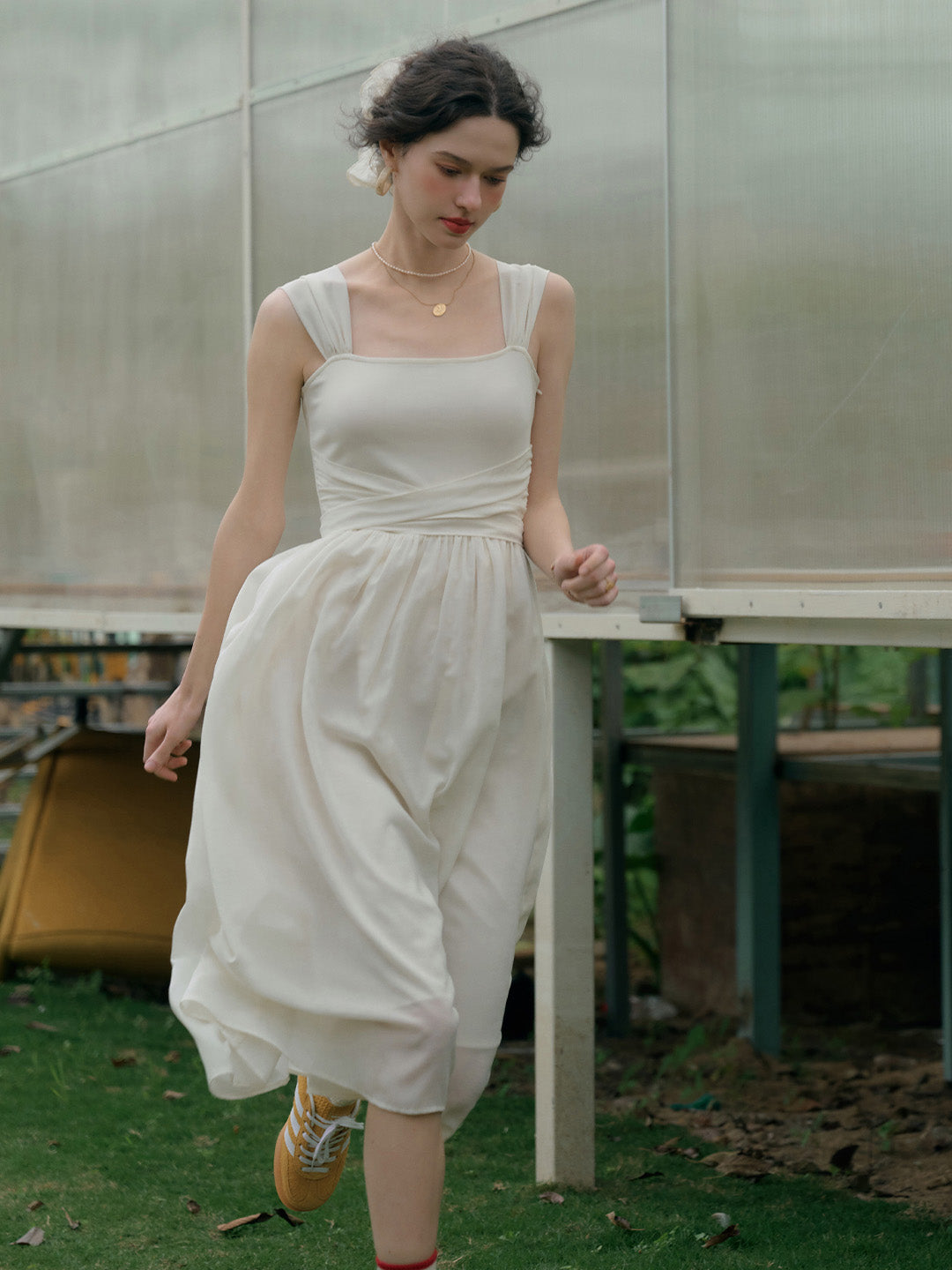 Fatima Elegant French Square Neck A-line Dress