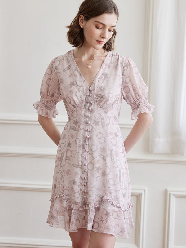 Irene French V-Neck Chiffon Dress