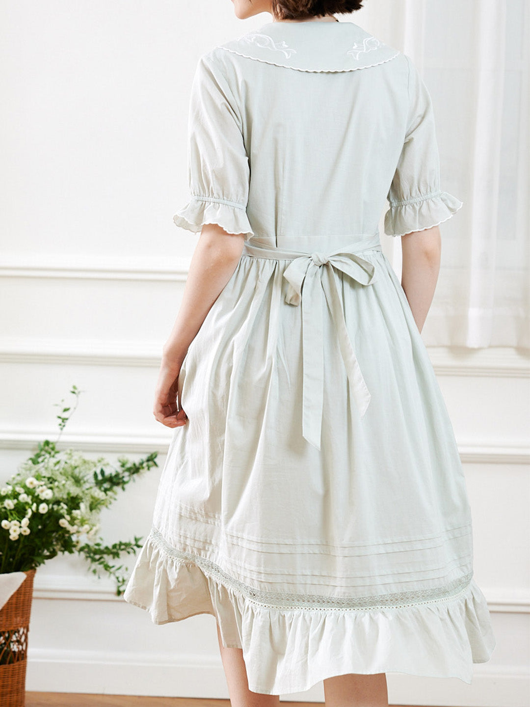 【Final Sale】Leyla Vintage Lapel Embroidered Cotton Dress