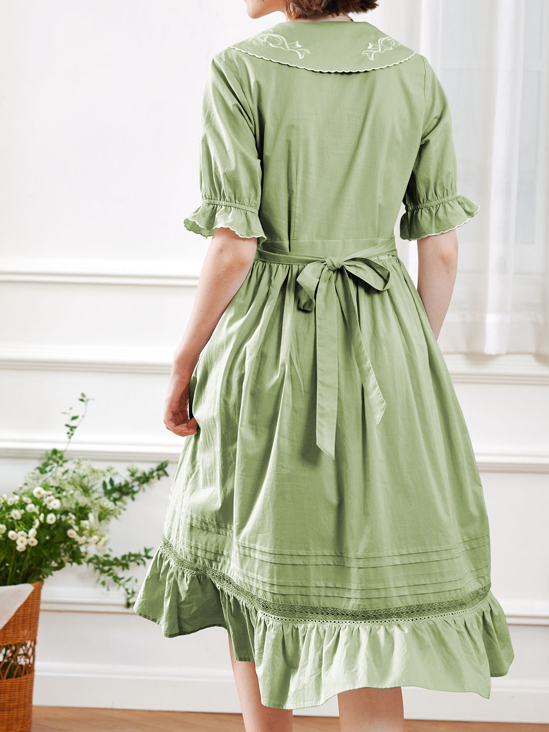 【Final Sale】Leyla Vintage Lapel Embroidered Cotton Dress