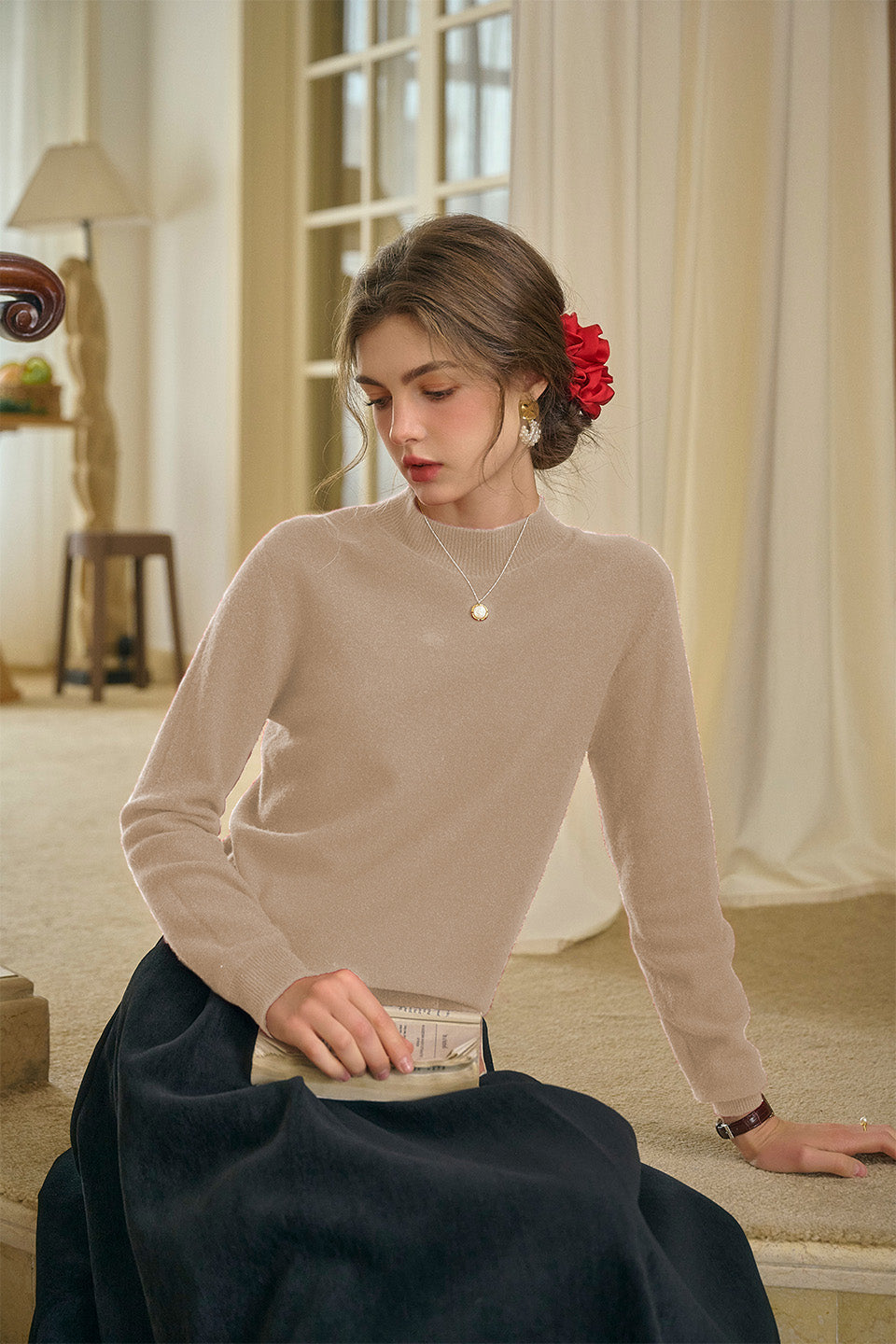 Kamari Mock Neck 100% Wool Slim Fit Knit Sweater