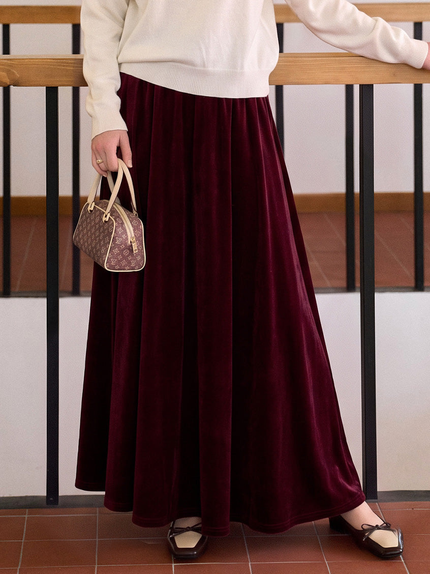 Marguerite Velvet Swing Midi Skirt