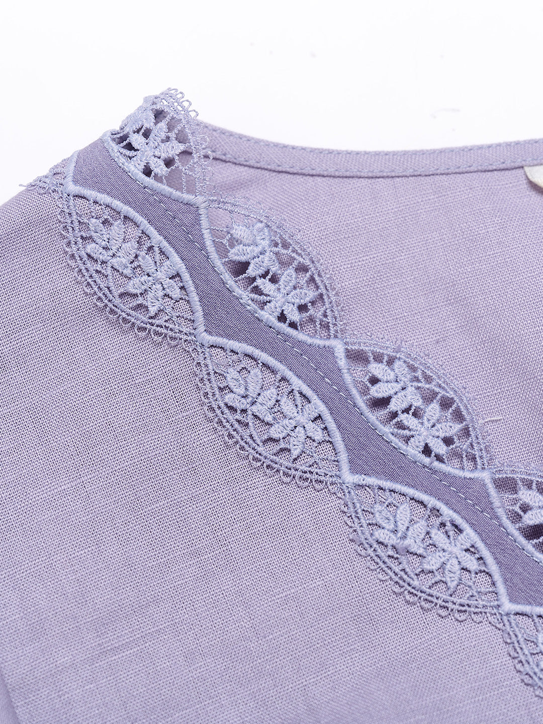 Kairi V-Neck Lace Trim Linen Cotton Blouse